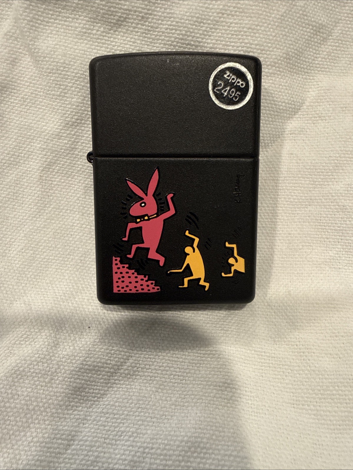 Zippo Lighter 2000 “Bunny On The Move” by Keith Haring, No Box, Black Matte