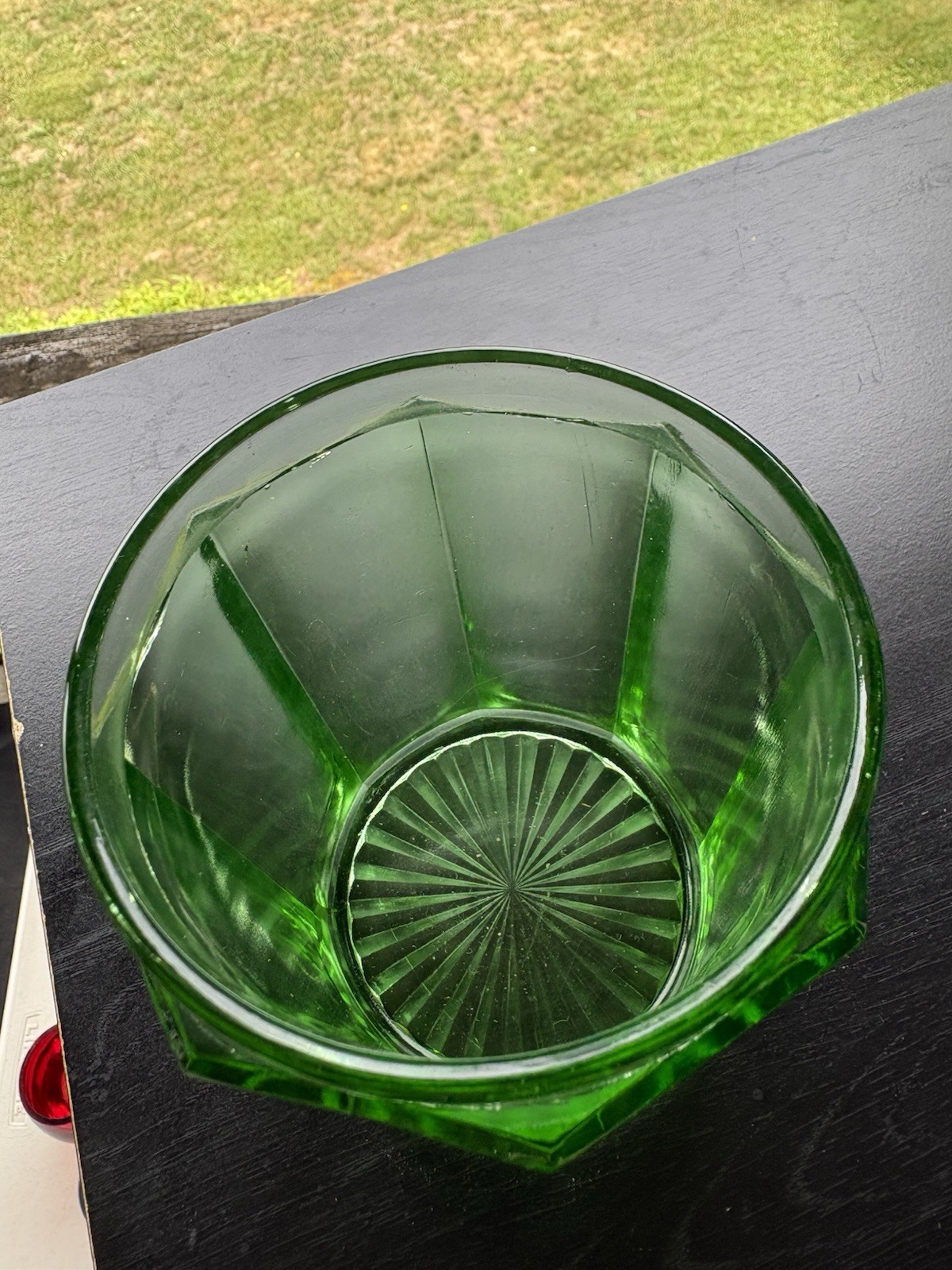 Tobacco Jar Uranium Glass with Wood Lid
