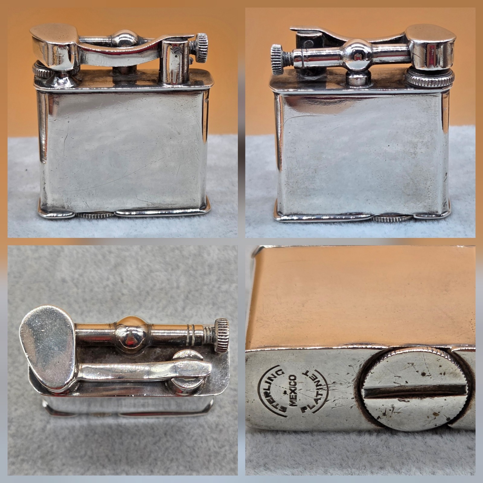 Vintage PLATINET Mid Century Sterling Silver Mexico Lighter Untested