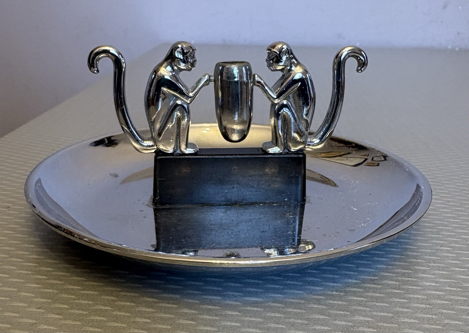 Art Deco Vintage Hamilton Product USA Chrome Monkey Ashtray