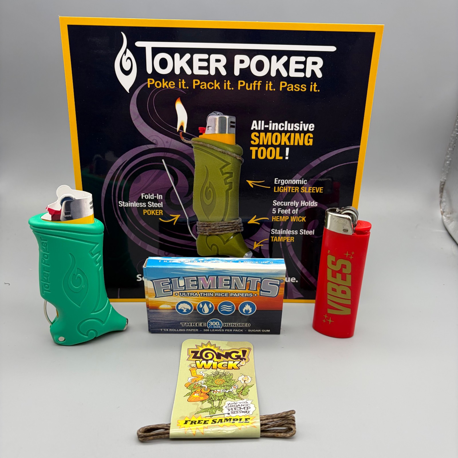 Toker Poker Combo Pack; Papers, Sleeve. Wick and Lighter w/ Free Shipping