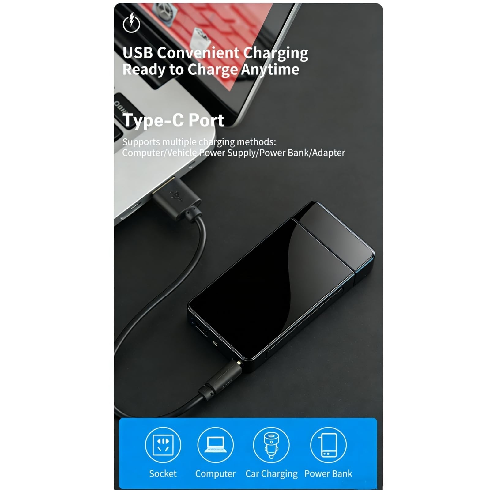 2-in-1 Dual Arc Jet Torch Lighter, Windproof Electric Plasma USB Rechargeable, L