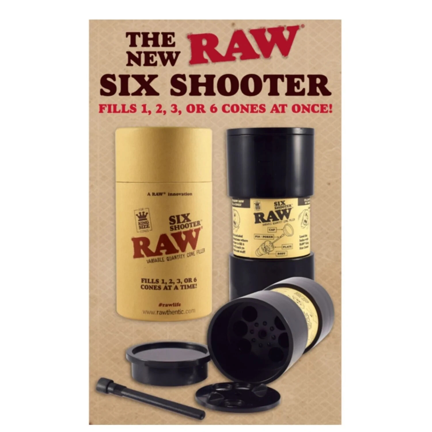 😎SIX SHOOTER RAW FOR KING SIZE CONES✨CONE LOADER FILLING DEVICE UP TO 6 CONES🌟