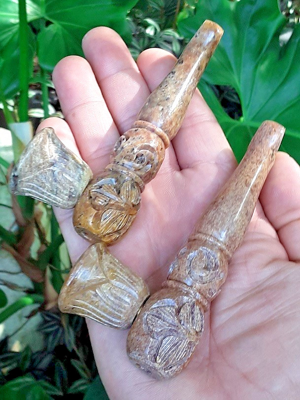Carved Stone Smoking Pipe 4.25″ Marble Fluted Tobacco Bowl Hand Pocket Pipe Gift