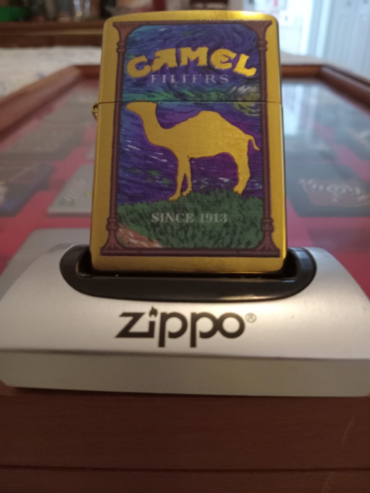 Zippo Camel Brushed Brass Color with Purple Backing Since 1913 Very Rare HTF See