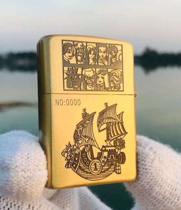 Zippo One Piece Boat Monkey D Luffy Golden Engaraved Custom Anime Lighter
