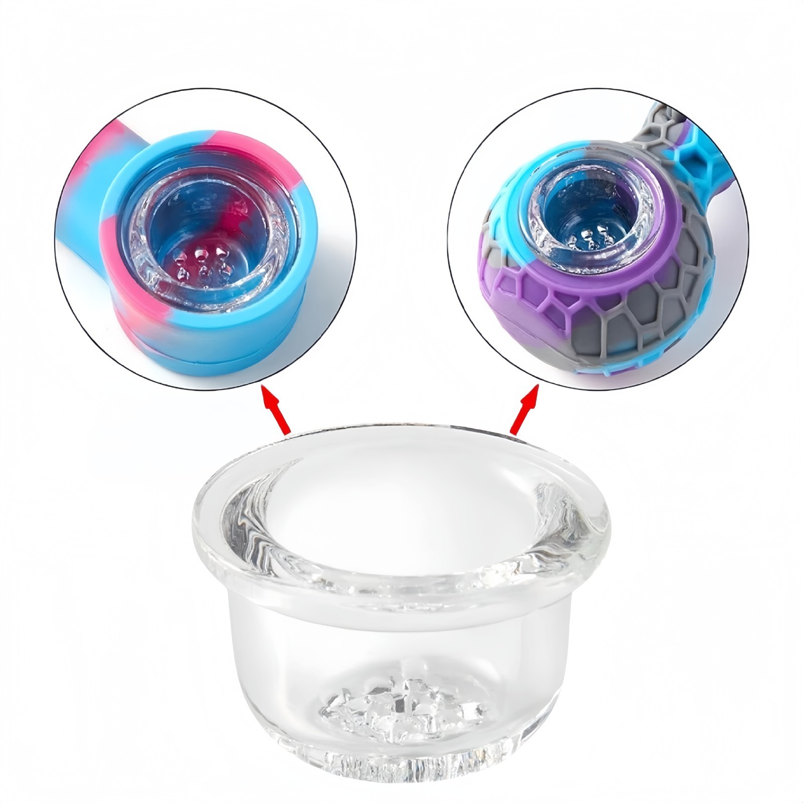 ( Pack of 9 ) 9-Hole Glass Bowl for Silicone Smoking Pipe Glass Replacement Bowl