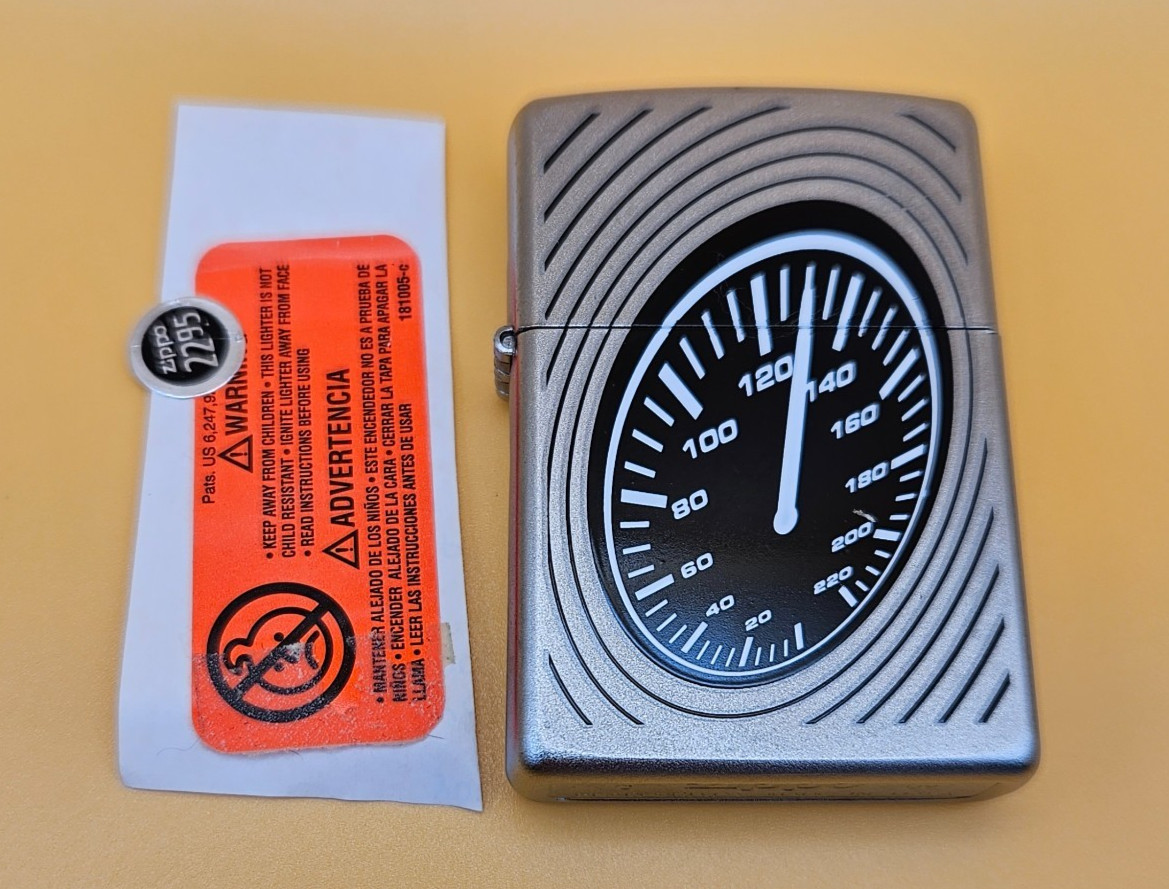 Zippo Lighter 2009 Speedometer 130, Satin Chrome, New, Hypnotic!