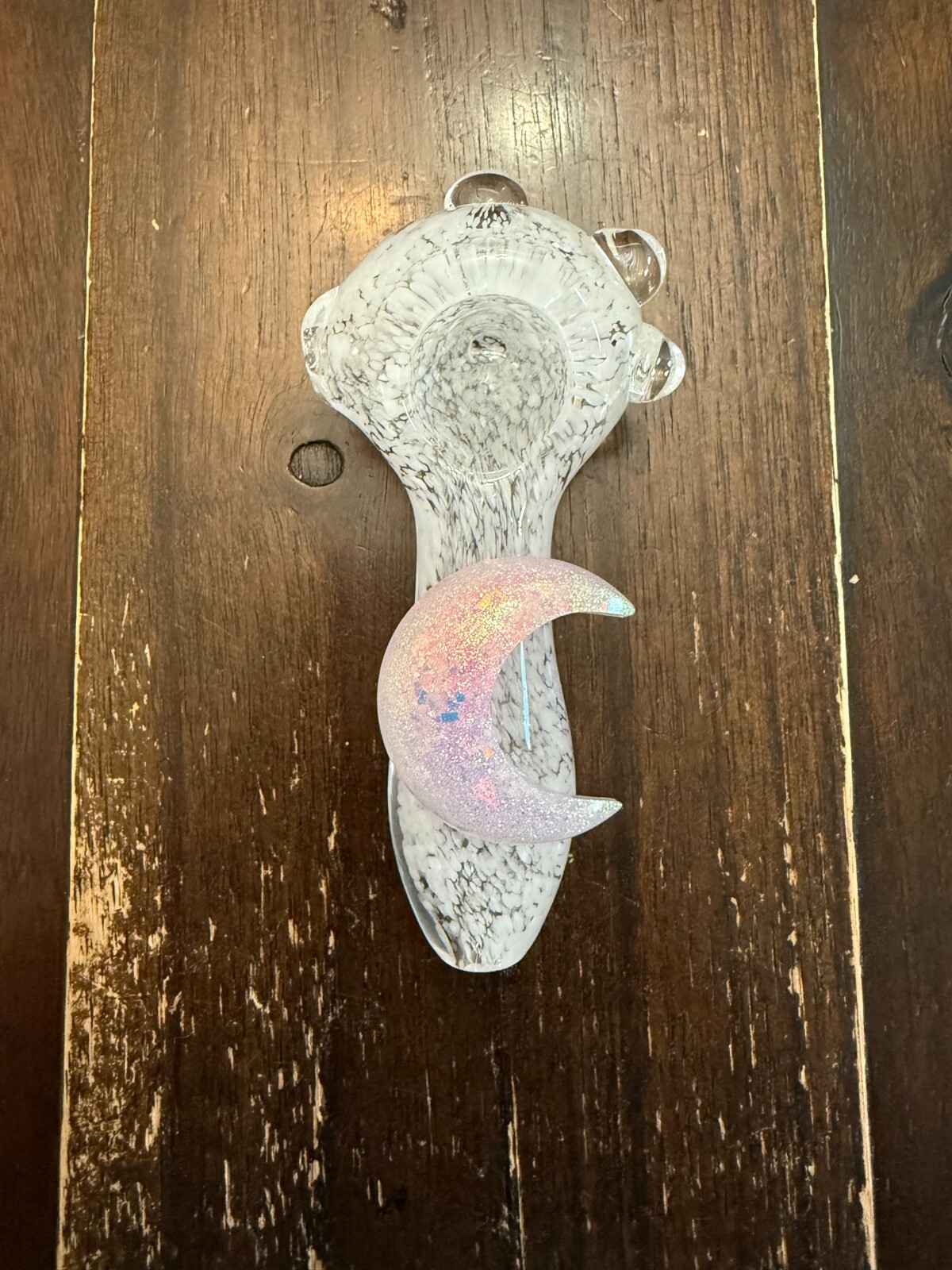 4″ Premium Glass Spoon Pipe Bowl Piece Snowy Night Glow Moon Pink