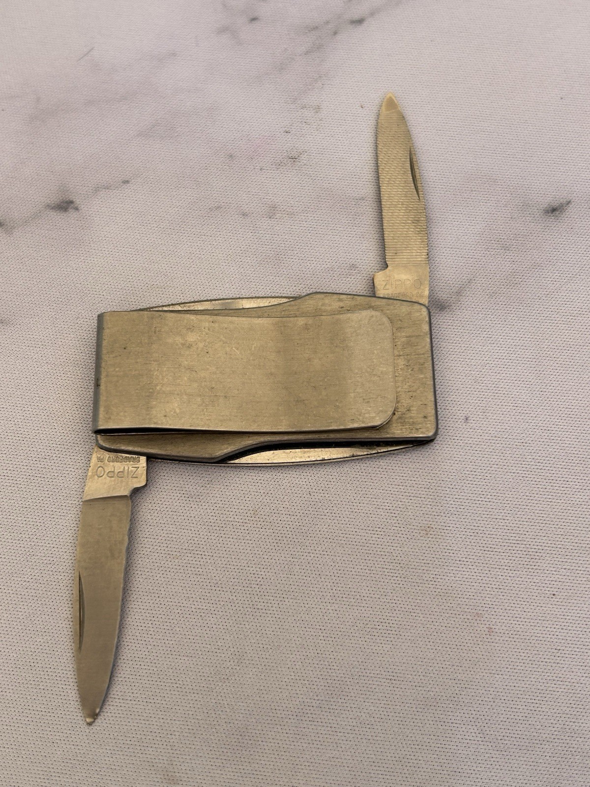 Vintage Zippo Money Clip Knife Advertising Safety Award Silver Toned Red USA