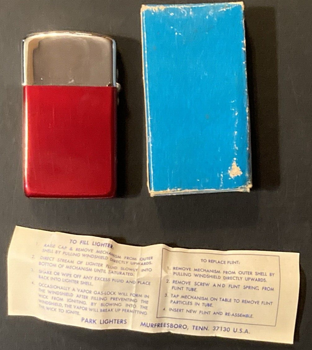 Park Avenue Lighter Red and Silver Mid West Advertising Tulsa Unfired With Box