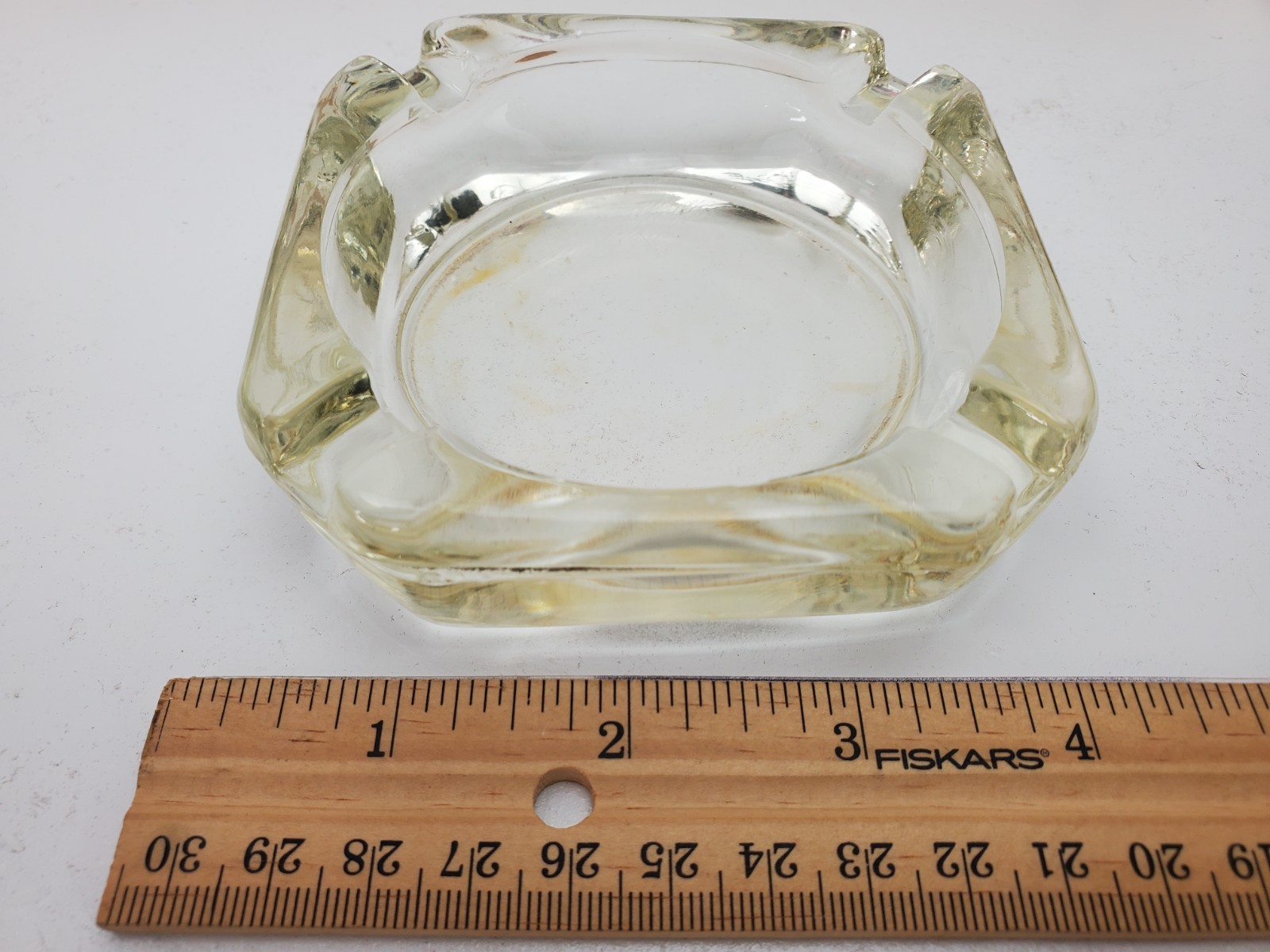 Vintage MCM Glass Ashtray Lot of 3 Round Smoked Amber Clear Square 1970s Retro