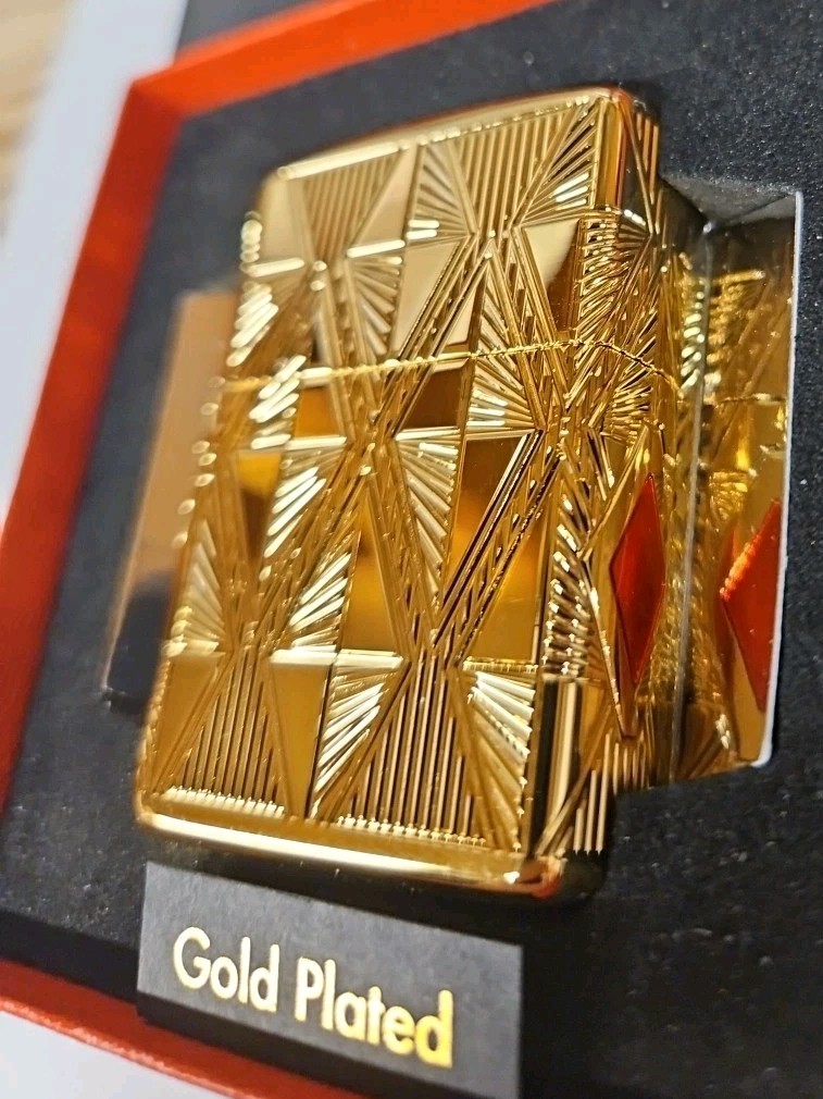 ZIPPO LIGHTER LUXURY DIAMOND GOLD PLATED ARMOR 360° MULTICUT ENGRAVING NEW
