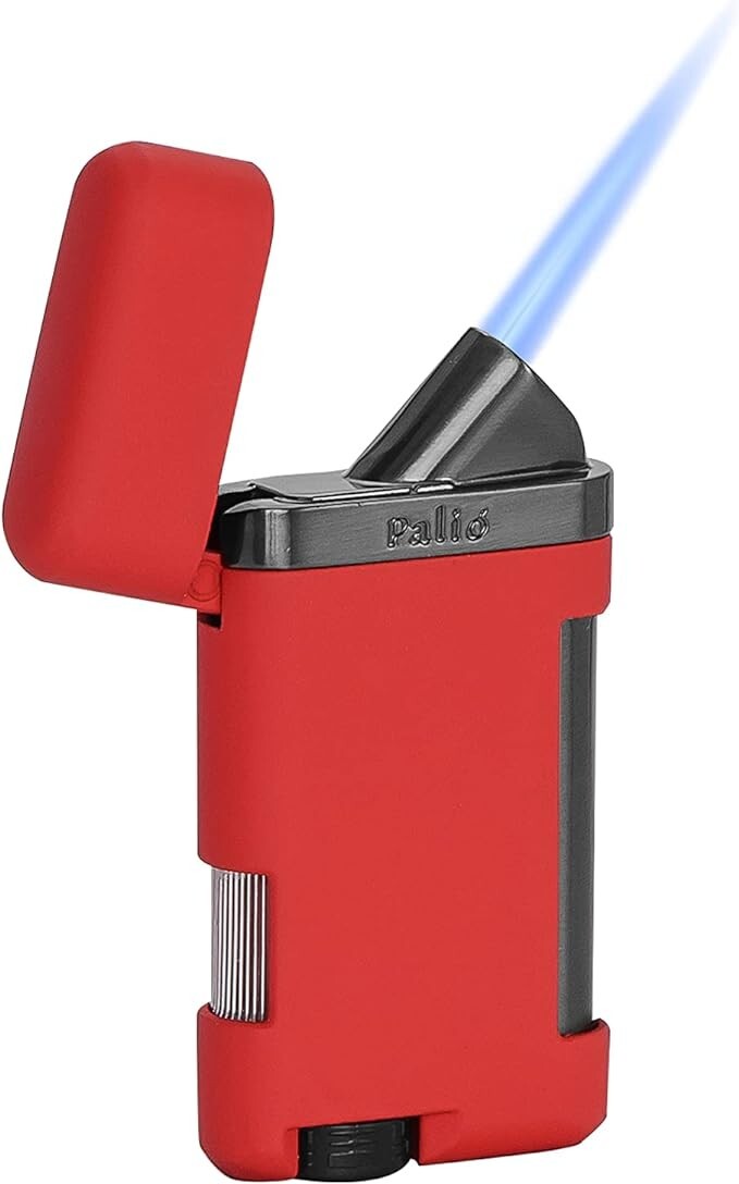 Palió Lazio Single Angled Jet Flame Cigar Lighter, Refillable Adjustable, Red