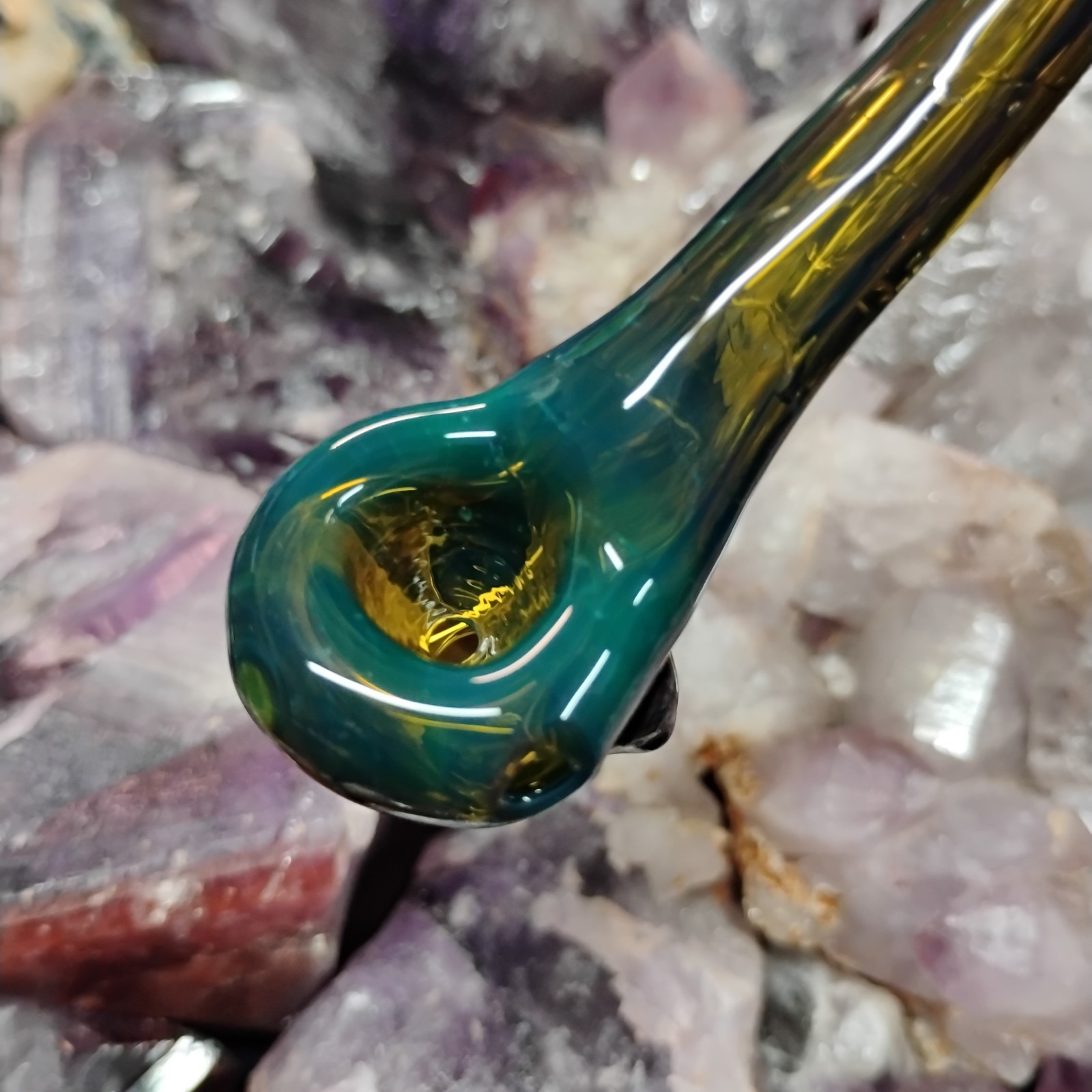 Dragon’s Eye Green and Silver Fume Glass Sherlock Short Gandalf Pipe