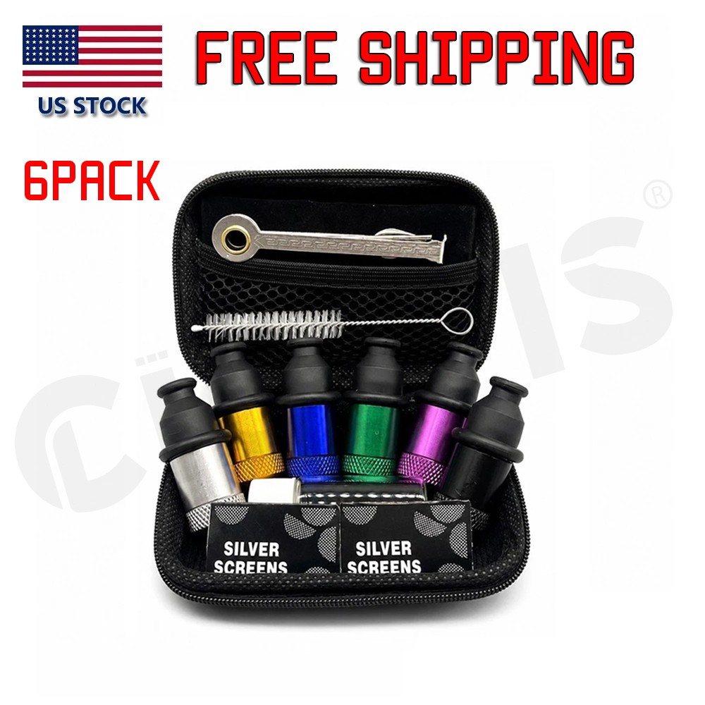 6 Pack Mini One Hitter Metal Tobacco Portable Smoking Pipe With Cleaning tools