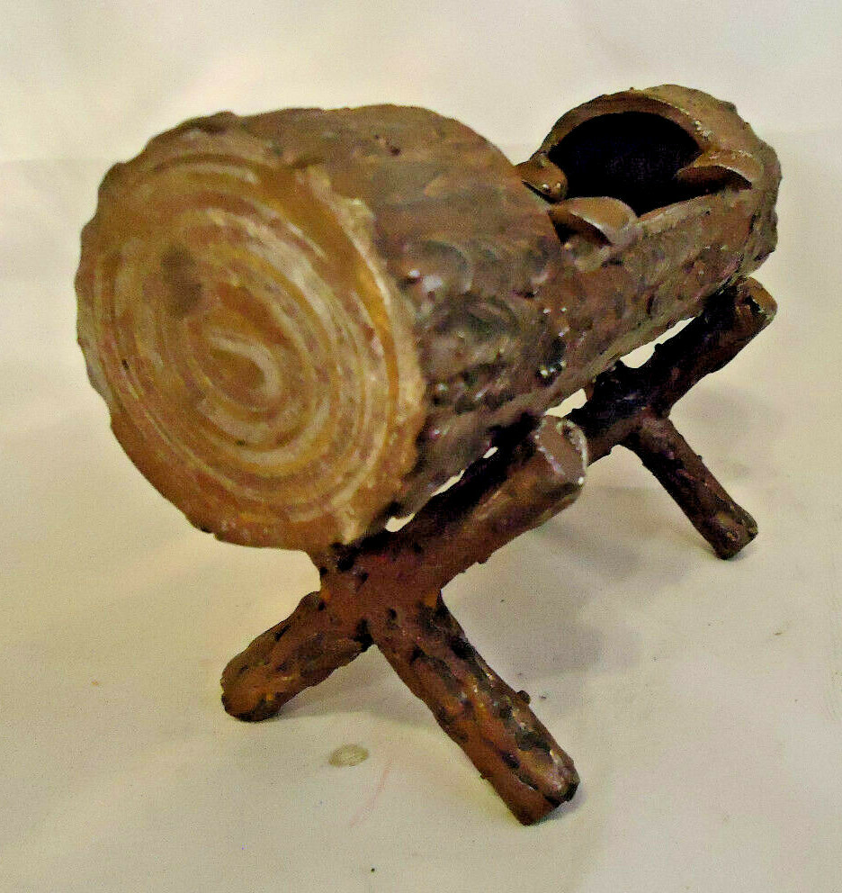 VINTAGE HEAVY IRON LOG SHAPED ASHTRAY 8″ LONG PROBABLY HOMEMADE?