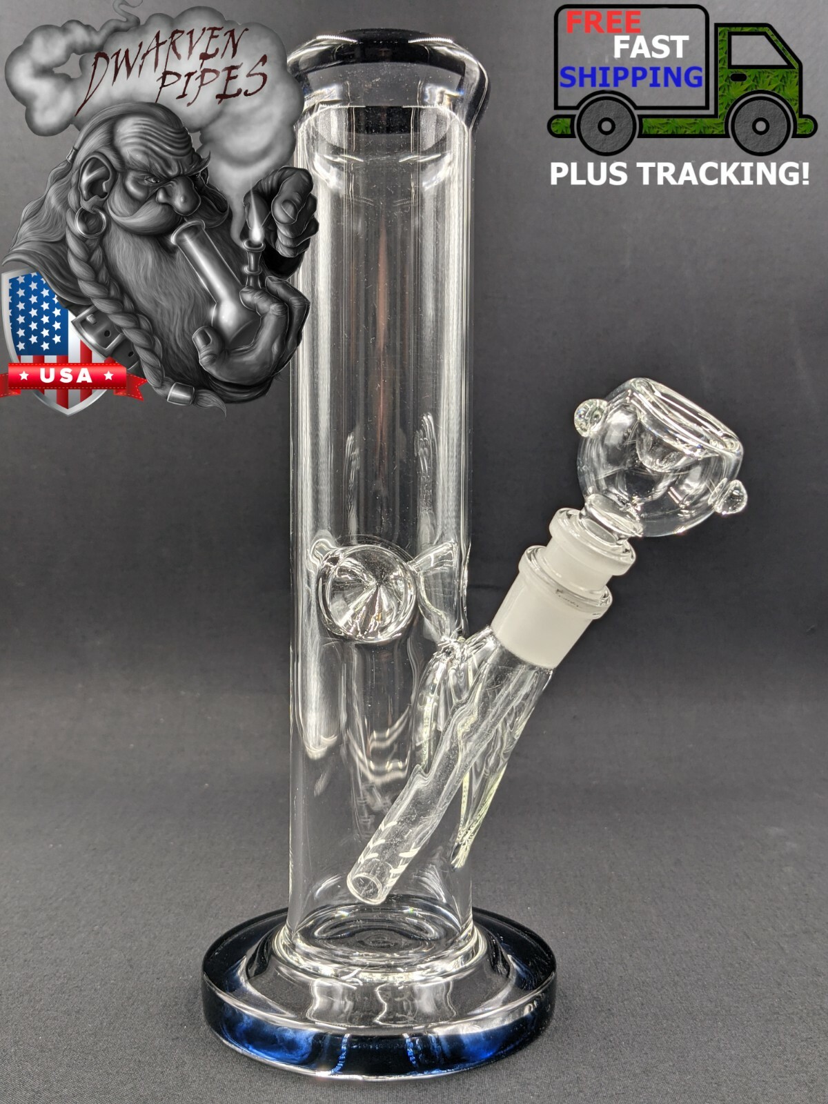 10″ Inch Glass Hookah Water Pipe Bong Thick Cylinder w/ 6 Cut Downstem BK