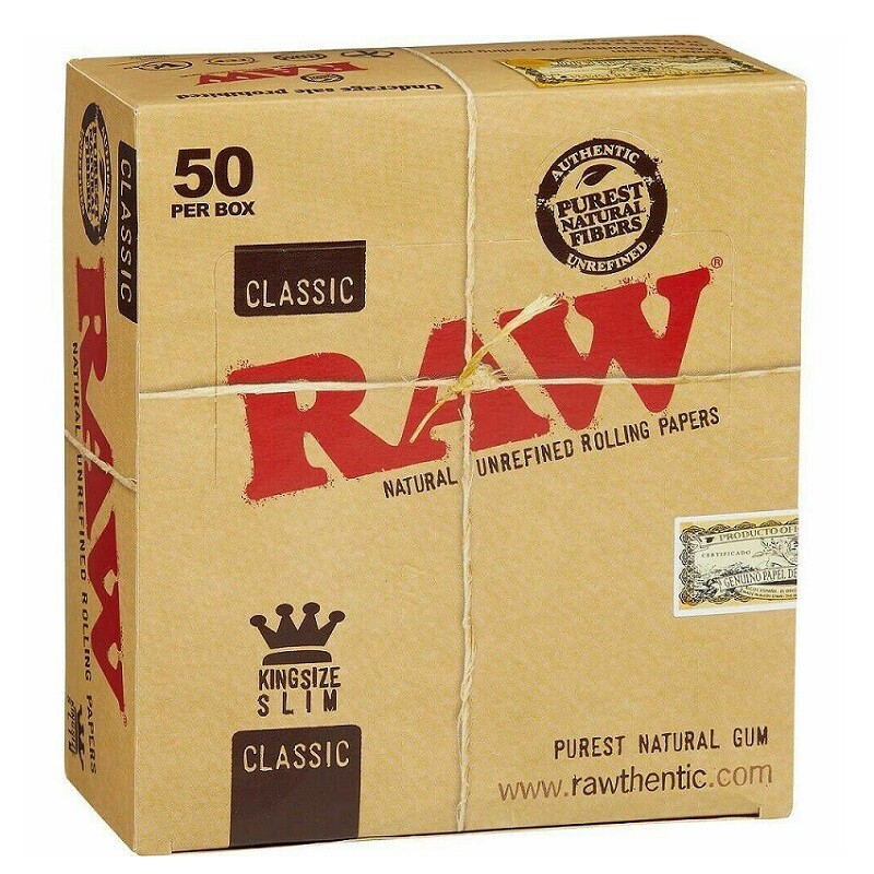 Raw Classic King Size Slim Rolling Paper Full Box 50 pack, 32 Per Pack Free Ship