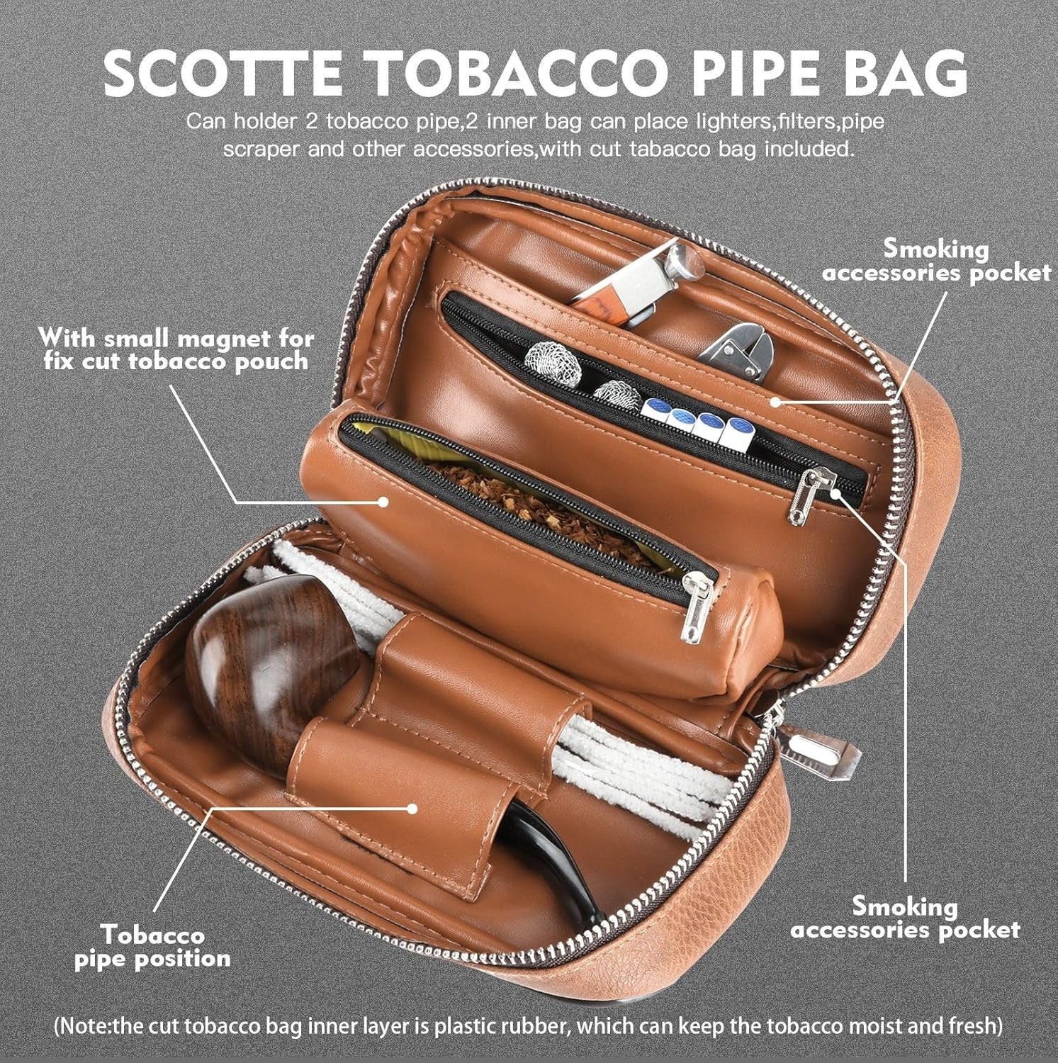 Luxury Brown Handmade Wood Pipe with Pouch & Complete Accessory Set – Ideal Gift