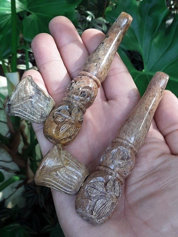 Carved Stone Smoking Pipe 4.25″ Marble Fluted Tobacco Bowl Hand Pocket Pipe Gift