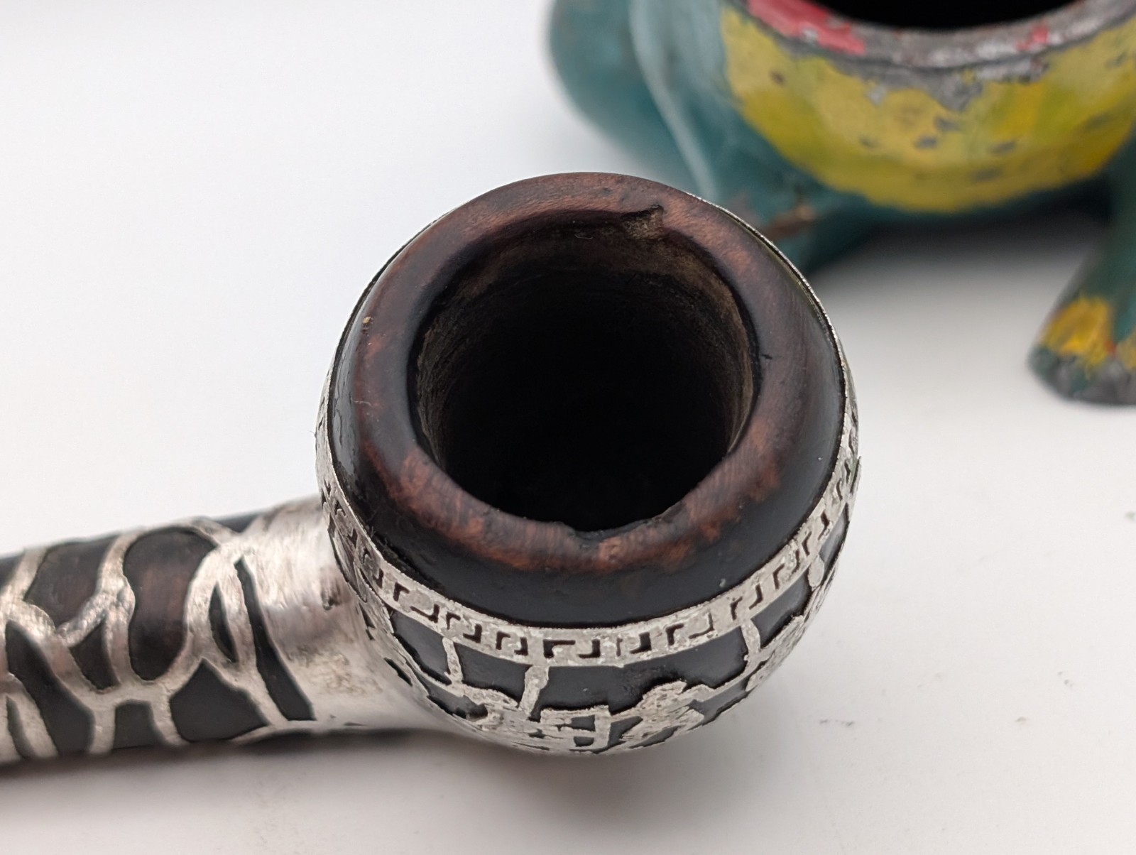 Vintage Medico Sterling Silver Plated Aztec Billiard Estate Tobacco Pipe