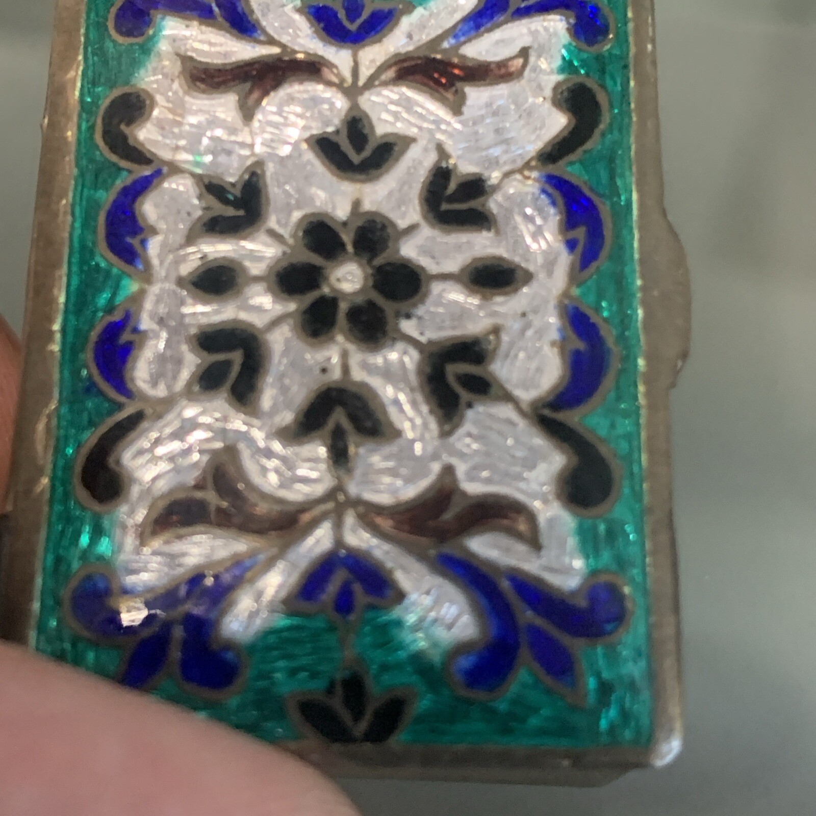 Vintage Silver & Blue And Green Hand Painted Enamel Snuff / Trickle Box Rare