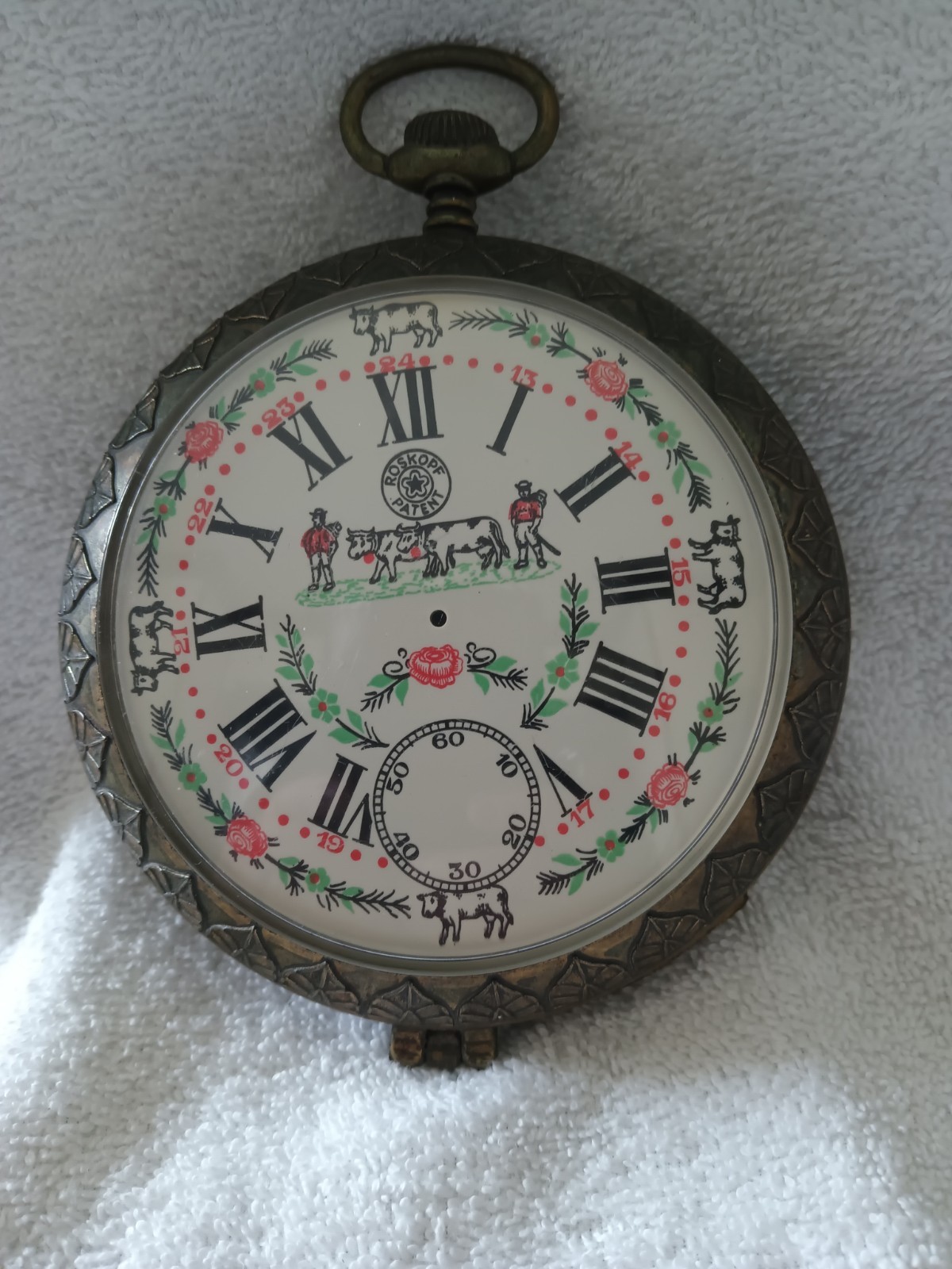 Rare Old Kitsch Metal Italian Ashtray. Shaped As A Big Roskopf Pocket Watch. 7″
