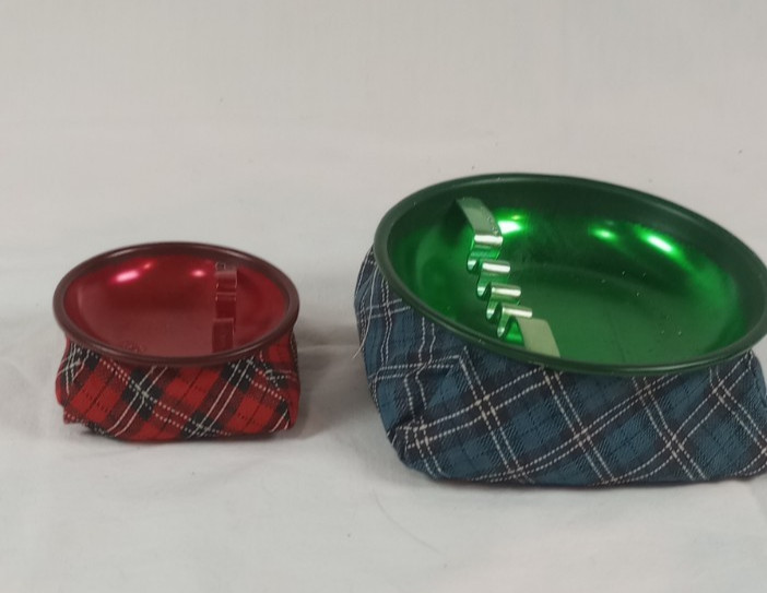BEAN BAG ASHTRYS Neon Green & Red METAL Tops PLAID Set Of 2