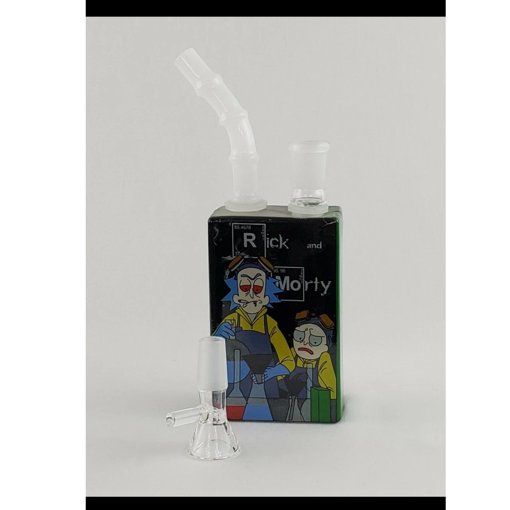 Rick and Morty Glass Tobacco Pipe Green Clear Cartoon Artwork Collectible