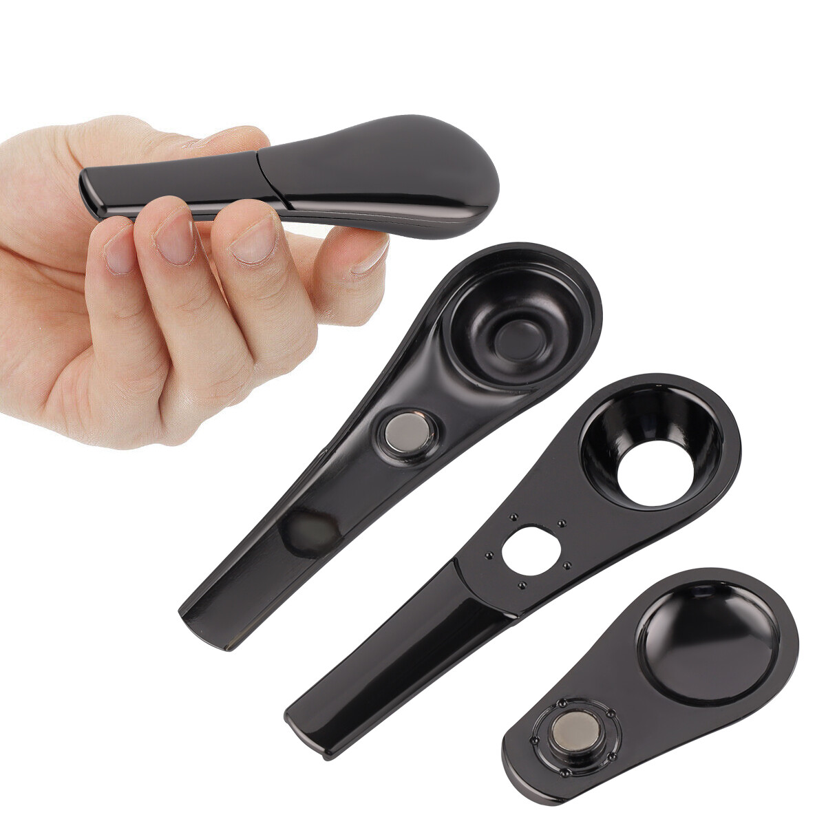 Portable Smoking Pipe Magnetic Metal Spoon Silver With Gift Box fit Men Gift USA