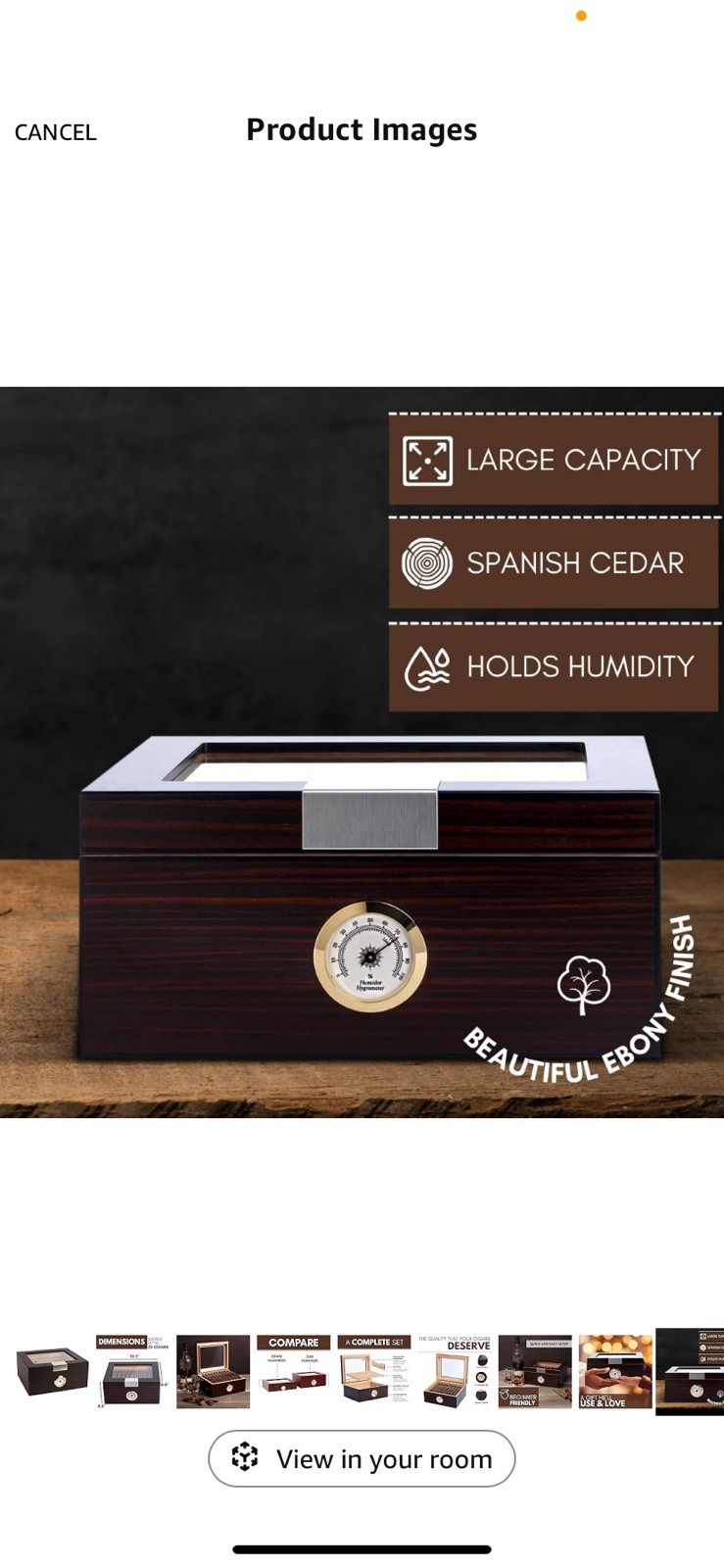 MANTELLO Cigars Humidor Glass Top Spanish Cedar Lined Cigar Box Up To 50 Cigars
