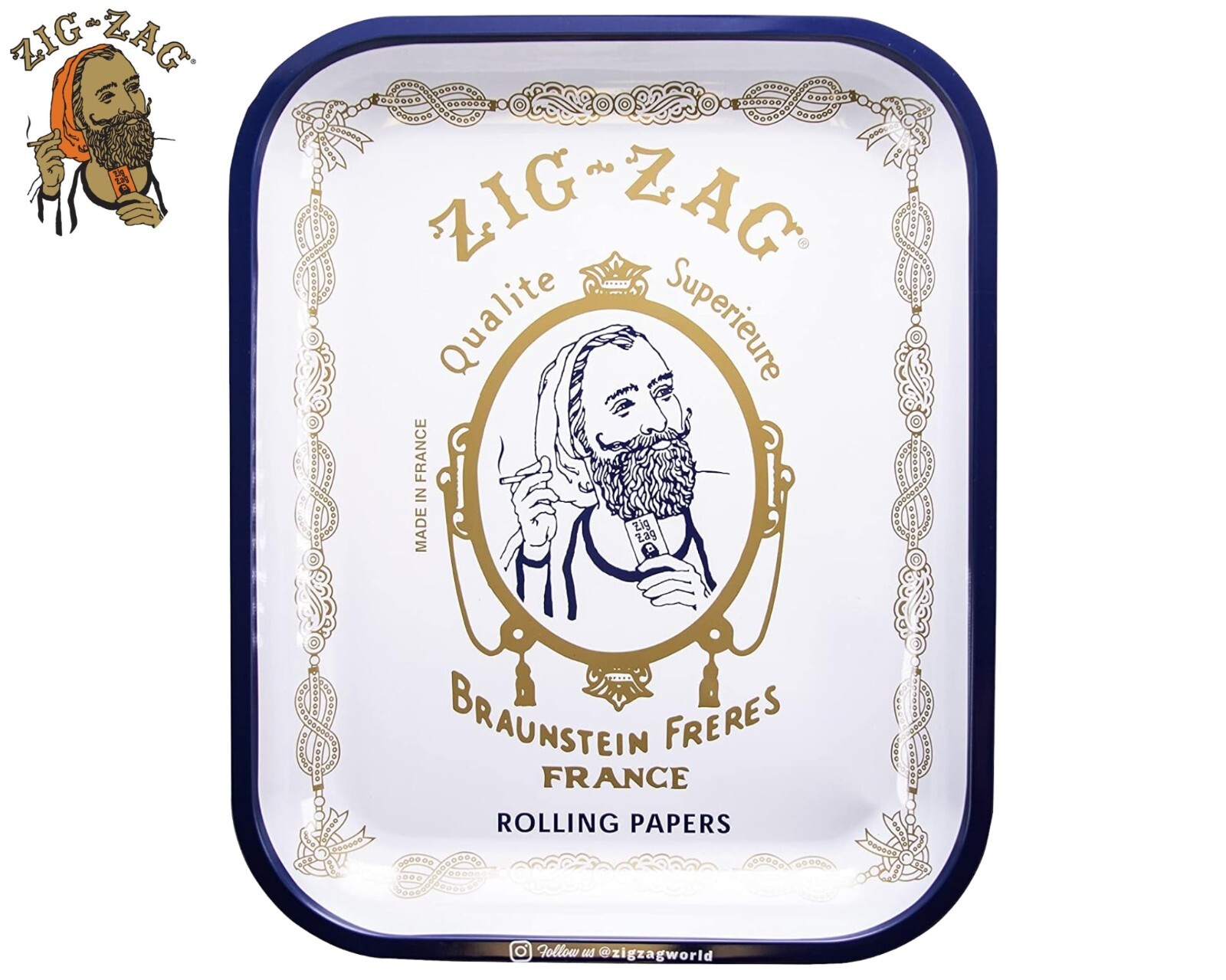 ZIG-ZAG Rolling Tray – Large Metal Rolling Tray – White 13.4″ x 10.8″