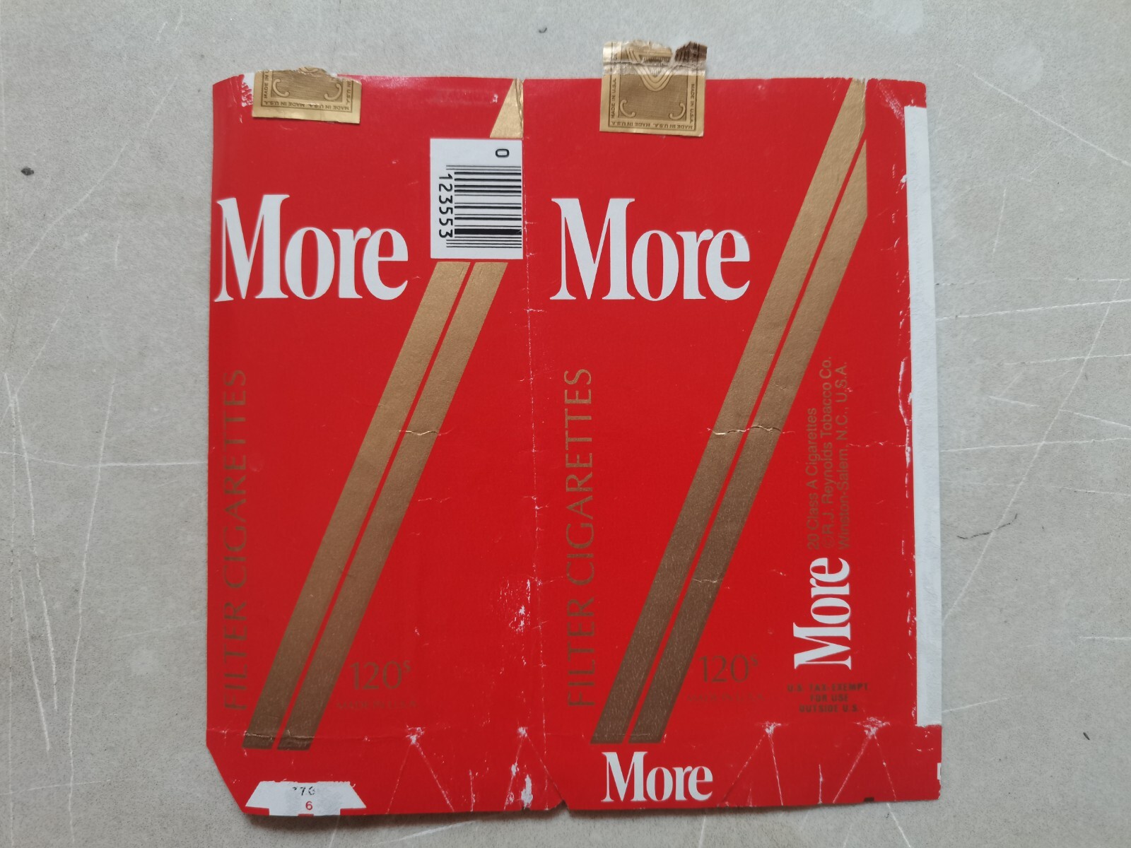 opened empty cigarette soft pack–120 mm-USA–More