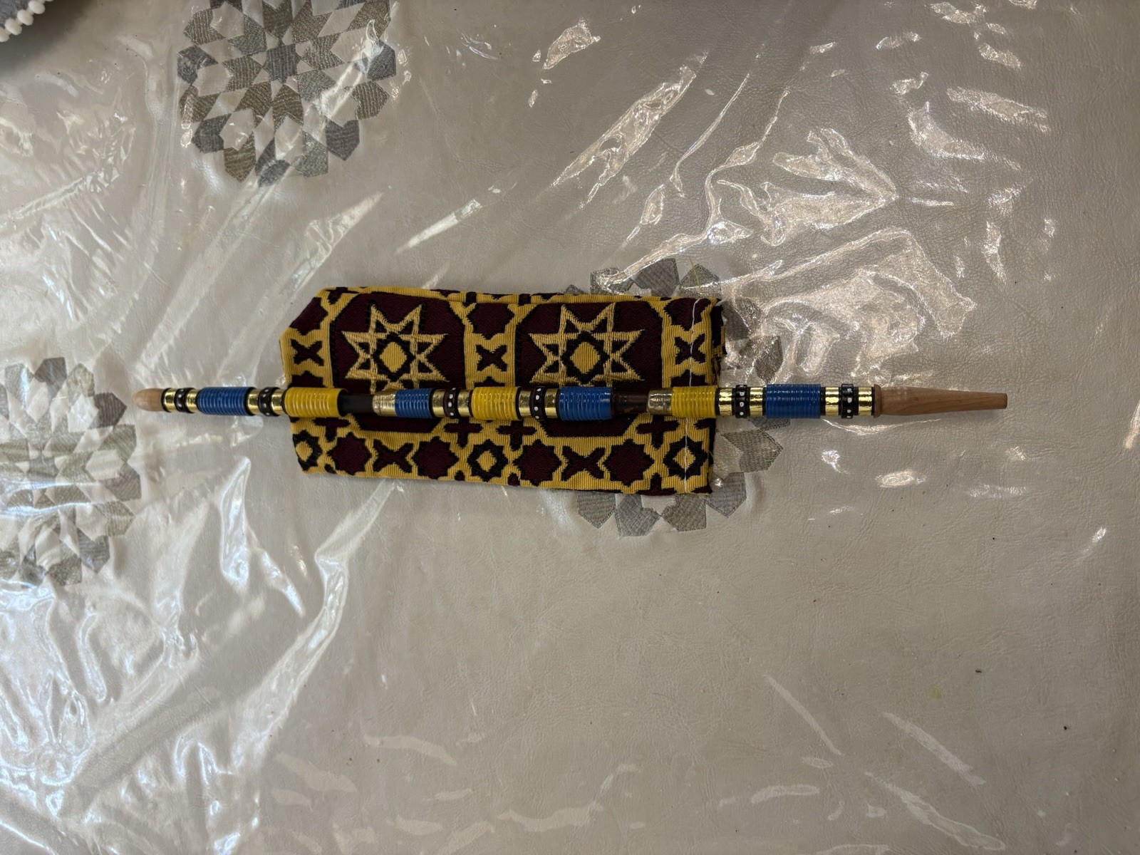 Moroccan Pipe Sabsei 3 Small Tobacco Pipes Patterned Fabric Brown/Blue/Yellow