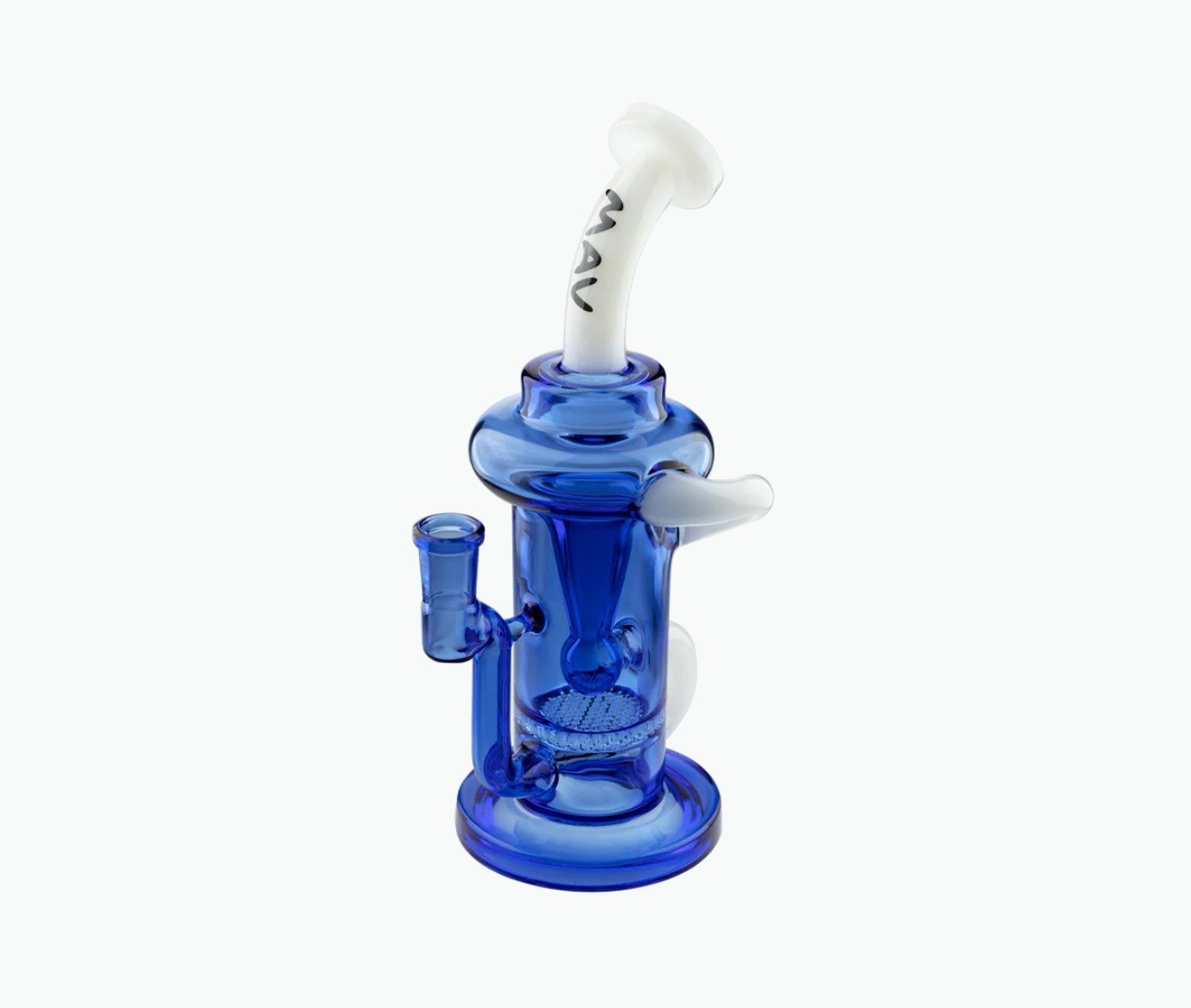 MAV GLASS Sonoma Water Pipe, BUBBLER, RECYCLER, USA MADE, BLUE W/WHITE ACCENTS