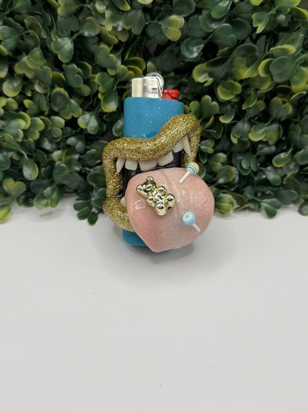 BIC LIGHTER SLEEVE CASE POLYMER CLAY GIFT GLITTER GOLD SMOKING ACCESSORY PUFF