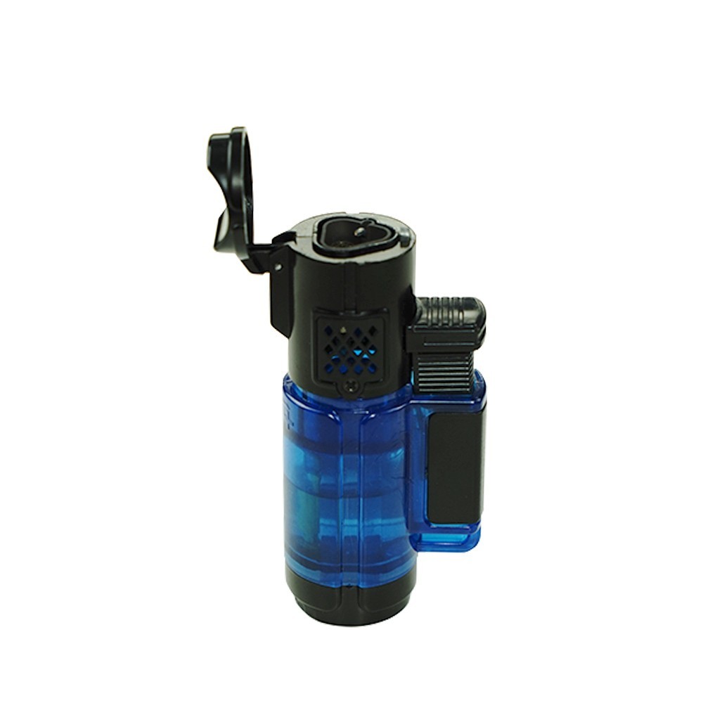 4 PACK Triple Jet Torch Lighter Adjustable Flame W/ Cigar Puncher Cap Hold Clear