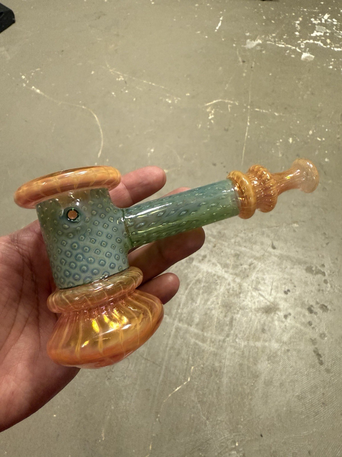 🔥 Stunning Custom-Made Hammer Glass Bubbler– Color-Changing Marble Opal