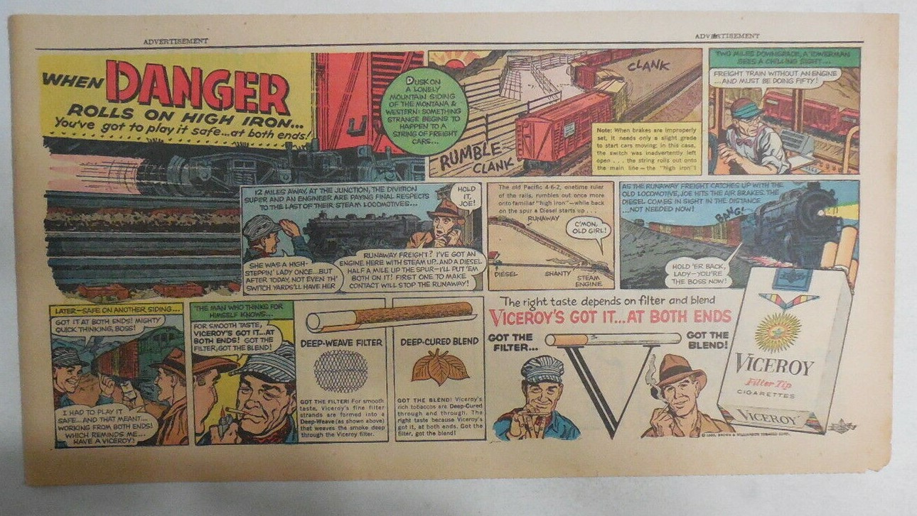 Viceroy Cigarette Ad: “Danger On Iron !” from 1940’s-60’s Size: 7.5 x 15 inches