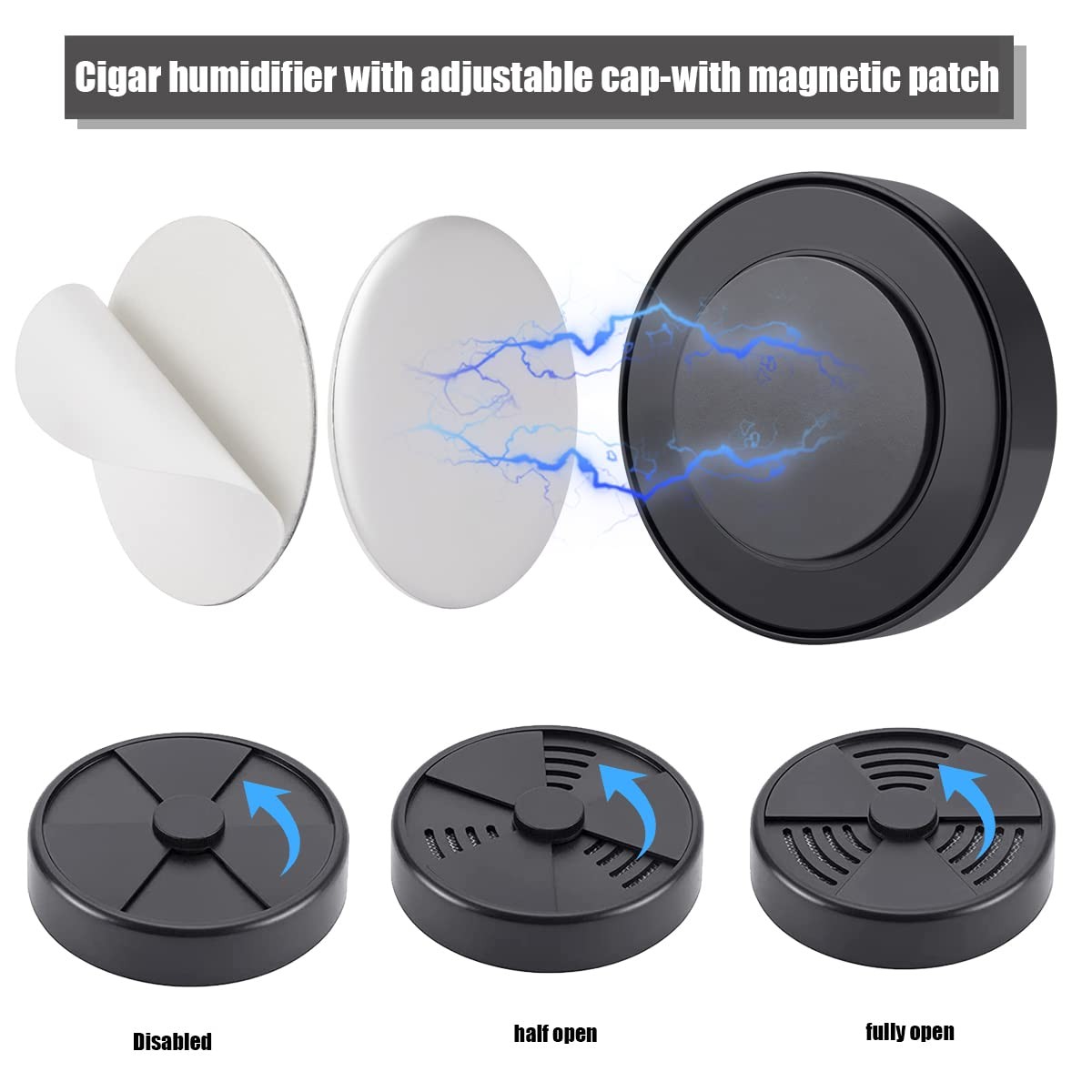 TISFA Cigar Humidifier, Adjustable Cigar humidor humidifiers, Black Round