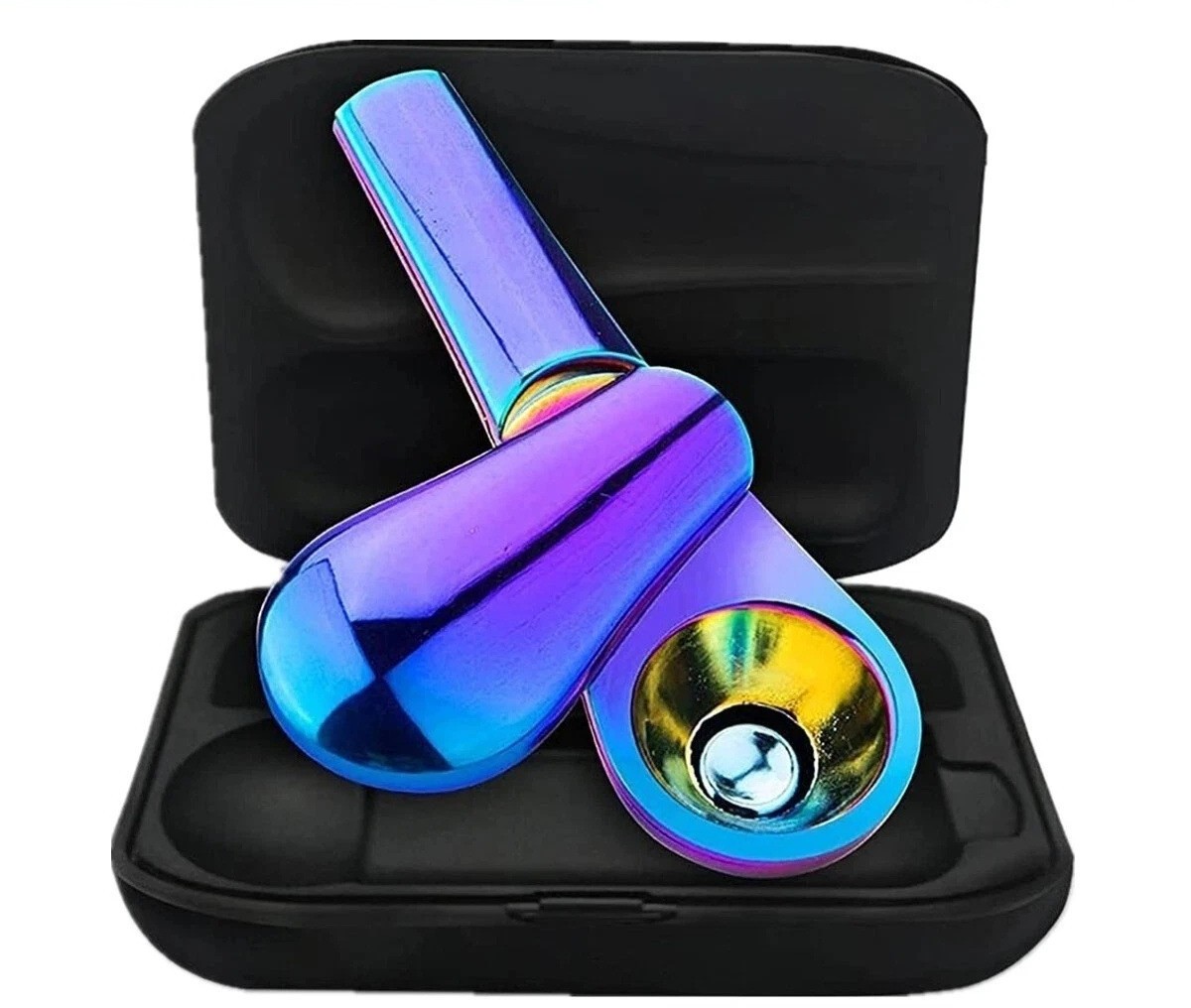 4 Inch Stainless Steel Magnetic Spoon Tobacco Smoking Metal Pipe 15 Filters Case