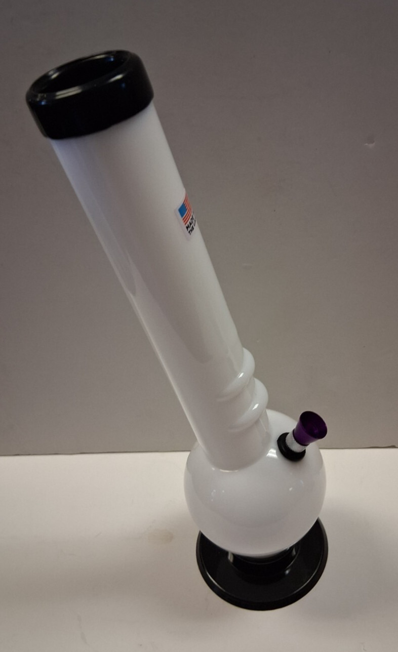 12″ ACRYLIC PLASTIC SLANTED BUBBLE HOOKAH WATER PIPE BONG THUMB CARB 1.5″M WHITE