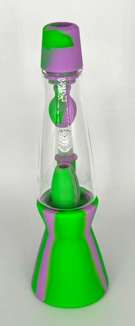 8″ LAVA LAMP SILICONE & GLASS BONG RIG W/ INLINE PERC 14MM BOWL – 2 FREE GIFTS