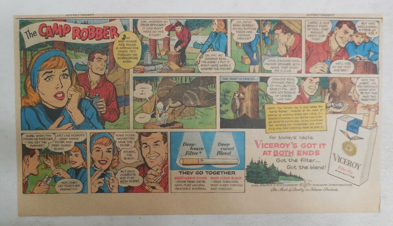 Viceroy Cigarette Ad: “The Camp Robber” 1940’s-60’s Size: 7.5 x 15 inches
