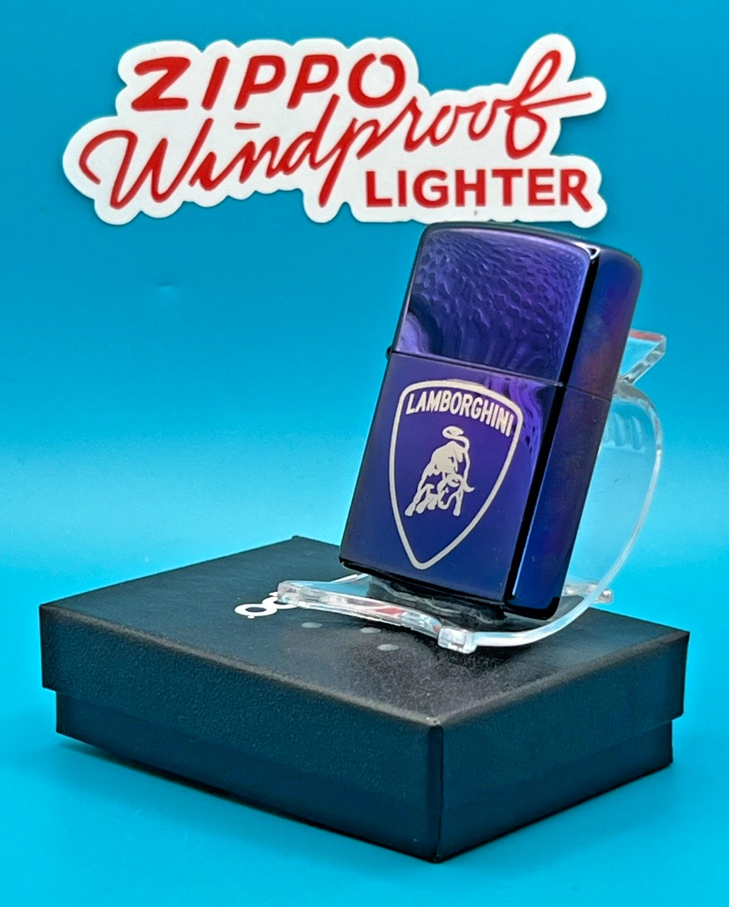 Brand New 2004 ZIPPO Lighter AWESOME Retro LAMBORGHINI BULL LOGO Purple Chrome