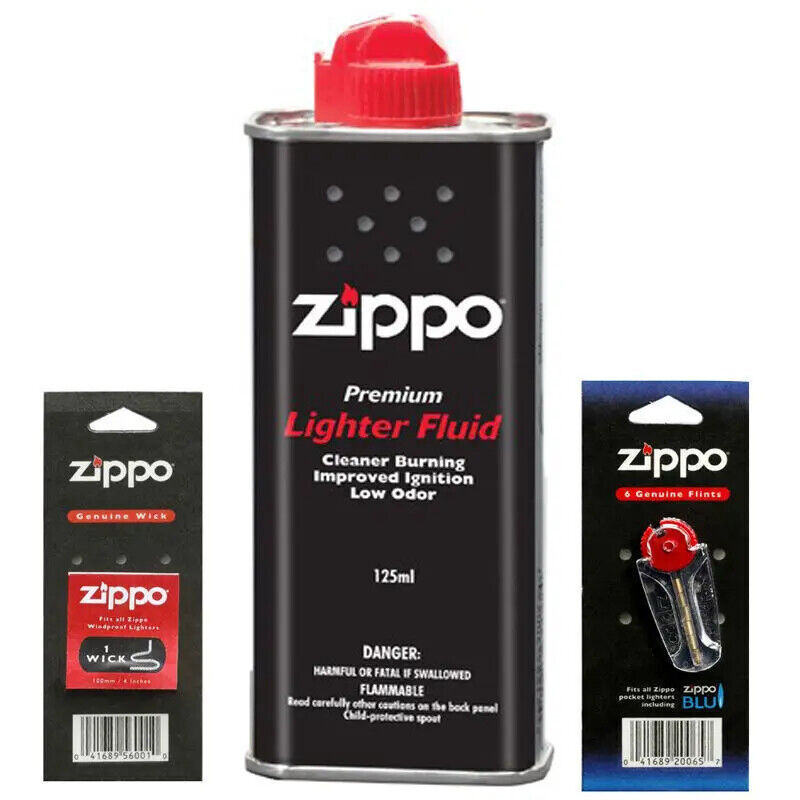 ZIPPO PETROL FUEL LIGHTER FLUID OR 6 FLINTS OR 1 WICK – GENUINE PRODUCTS OPTIONS