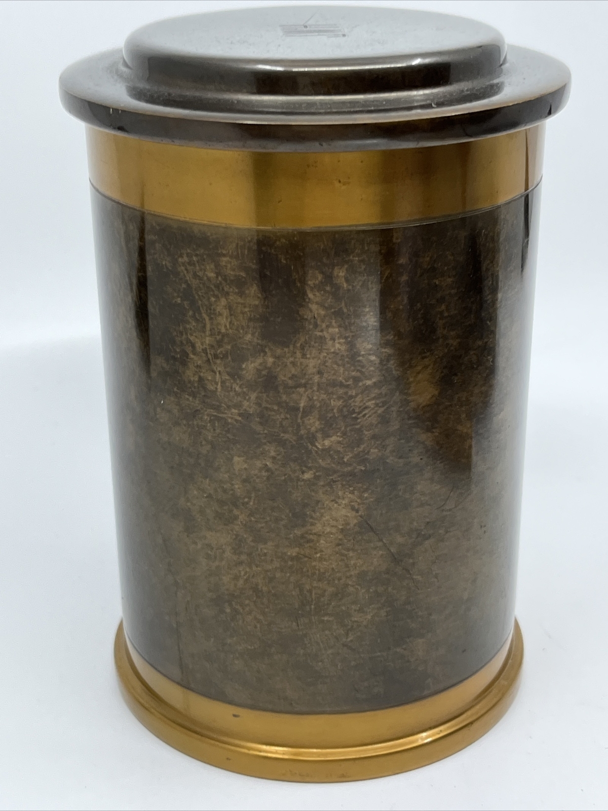 Antique Silver Crest Bronze Humidor Tobacco Cigar Canister Jar Monogram JWH