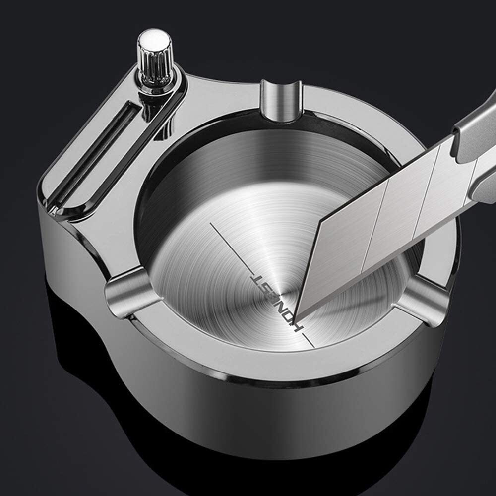 Ashtray Stainless Steel Ashtray with Permanent Match Lighter Modern Tabletop Ash