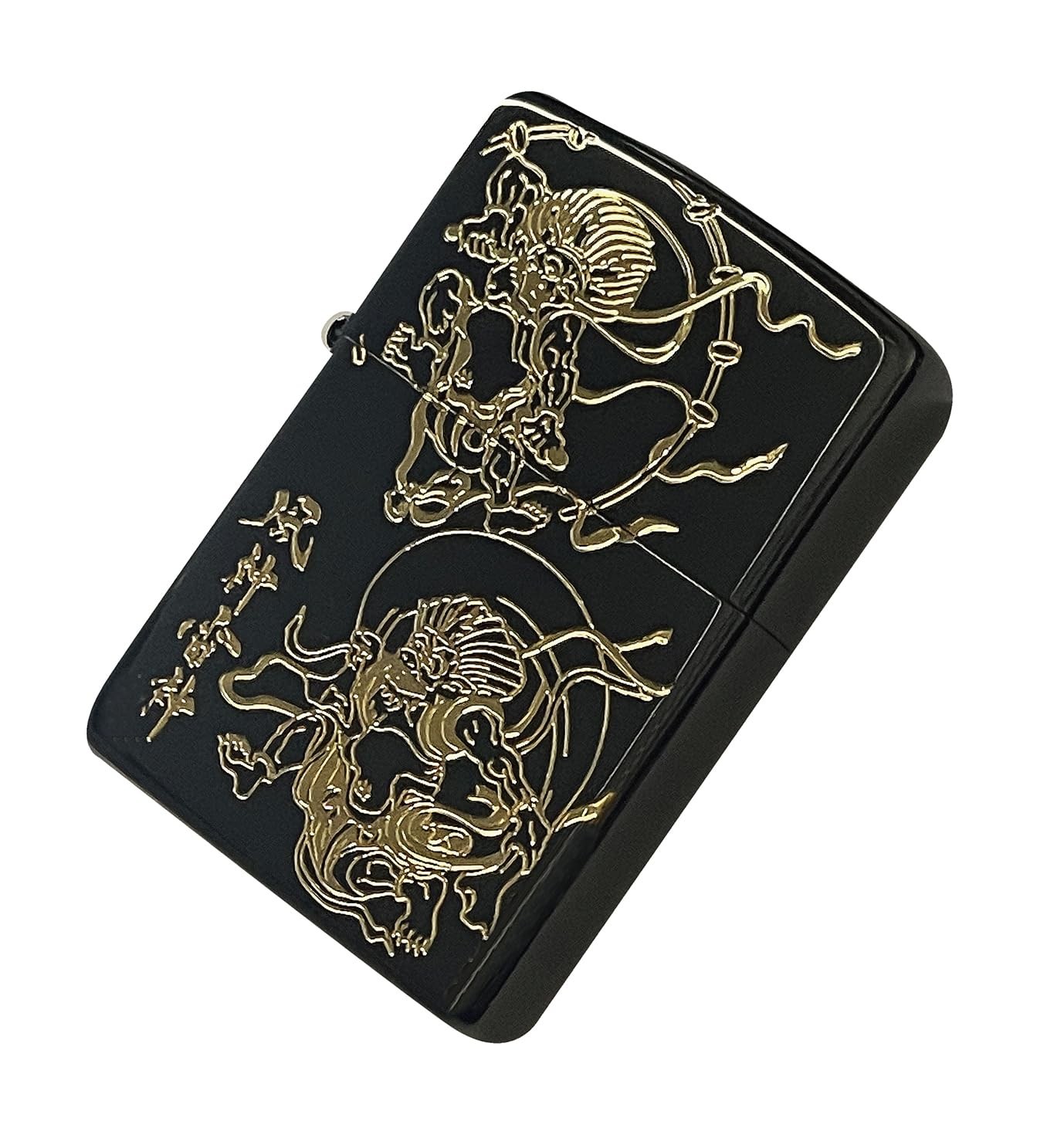 Japanese Fujin Raijin Zippo Lighter Wind God Thunder God Antique Black Gift Box